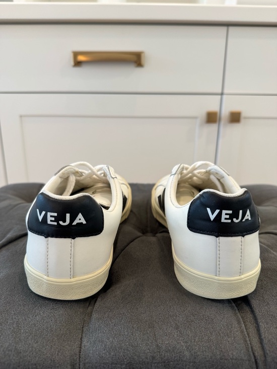 Veja White Leather Sneakers with Black/Navy V Logo - Picture 6 of 10